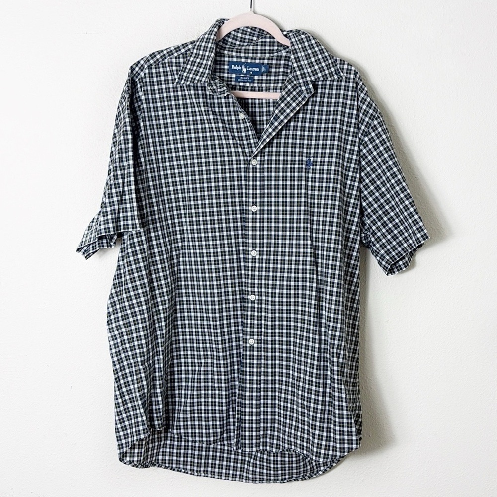 Ralph Lauren Blake Button Down Shirt 100% Cotton Plaid Short Sleeve Collared L